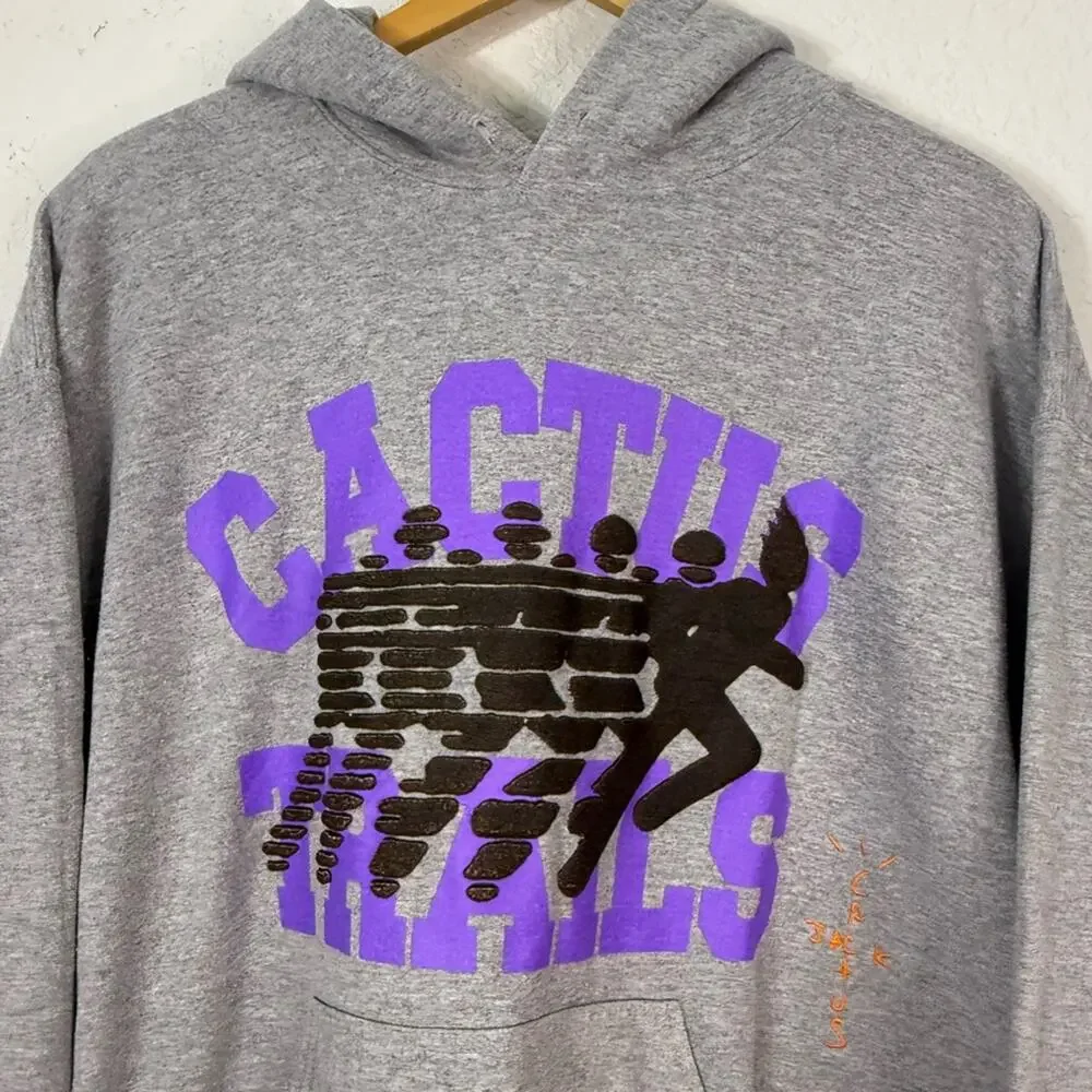Travis Scott Cactus Jack Running Wild Varsity Hoodie Gray Streetwear Casual - Picture 2 of 7